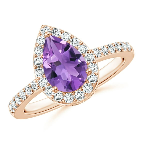 ANGARA Natural 1.05 Ct. Amethyst with Diamond Halo Ring in 14K Rose Gold for Women (Ring Size: 5)