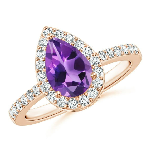 ANGARA Natural 1.05 Ct. Amethyst with Diamond Halo Ring in 14K Rose Gold for Women (Ring Size: 7.5)