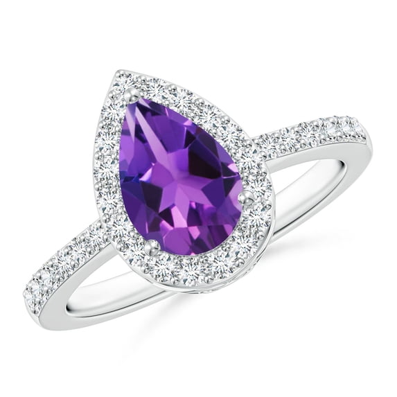 ANGARA Natural 1.05 Ct. Amethyst with Diamond Halo Ring in 14K White Gold for Women (Ring Size: 4)