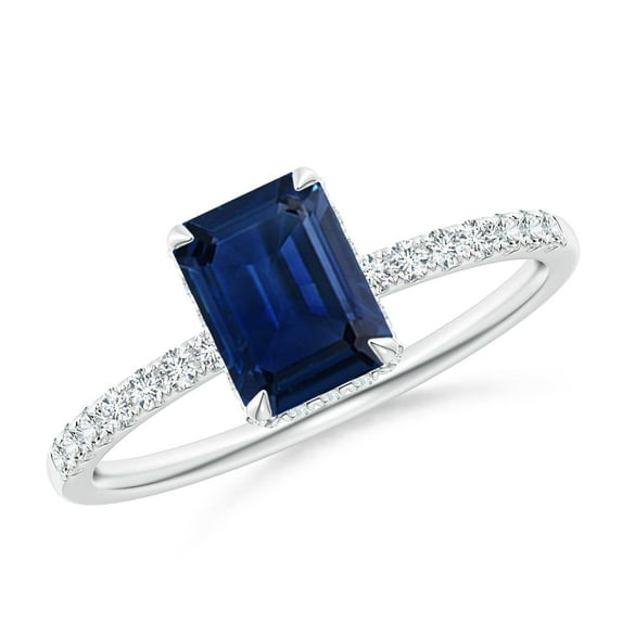 ANGARA Natural 1.05 Ct Emerald-Cut Sapphire Engagement Ring with Diamonds in 14K White Gold for Women (Size-7x5mm) | September Birthstone, Anniversary, Jewelry Gift for Women | Natural Sapphire Ring