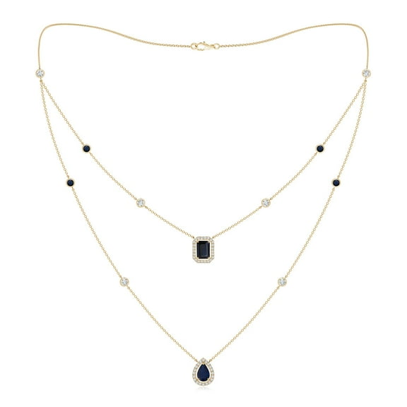 ANGARA Natural 1.05 Ct Pear & Sapphire Layered Station Necklace in 14K Yellow Gold for Women (Size-7x5mm) | September Birthstone, Anniversary, Jewelry Gift for Women | Natural Blue Sapphire Necklace