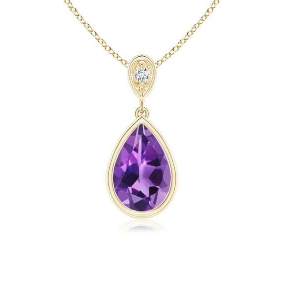 ANGARA Natural 1.05 ct Amethyst Teardrop Pendant with Diamond in 14K Yellow Gold for Women (Size-9x6mm) | February Birthstone, Anniversary, Jewelry Gift for Women | Natural Amethyst Necklace