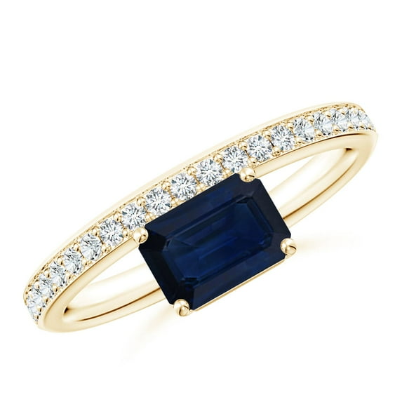 ANGARA Natural 1.05 ct Blue Sapphire Solitaire Ring with Diamonds in 14K Yellow Gold for Women (Size-7x5mm) | September Birthstone, Anniversary, Jewelry Gift for Women | Natural Sapphire Ring