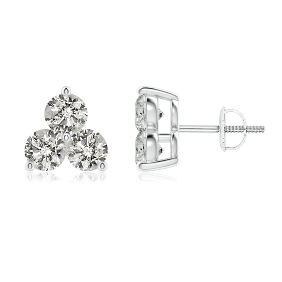 ANGARA Natural 1.05 ct Diamond 3 Stone Stud Earrings in 14K White Gold for Women (Size-3.6mm| Color-K| Clarity-I3) | April Birthstone, Anniversary, Jewelry Gift for Women | Natural Diamond Earrings