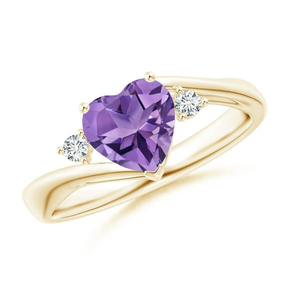ANGARA Natural Heart-Shaped 1.1 ct Amethyst Bypass Ring with Diamonds in 14K Yellow Gold for Women (Size-7mm) | February Birthstone, Anniversary, Jewelry Gift for Women | Natural Amethyst Ring