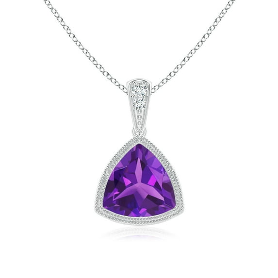 ANGARA Natural Bezel-Set Trillion 1.1 ct Amethyst Pendant with Milgrain in 14K White Gold for Women (Size-7mm) | February Birthstone, Anniversary, Jewelry Gift for Women | Natural Amethyst Necklace