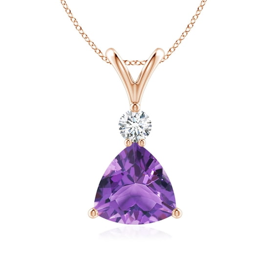 ANGARA Natural Trillion 1.1 ct Amethyst Solitaire Pendant with Diamond in 14K Rose Gold for Women (Size-7mm) | February Birthstone, Anniversary, Jewelry Gift for Women | Natural Amethyst Necklace