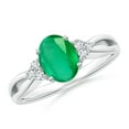 thumbnail image 1 of ANGARA Natural 1.1 ct Emerald Split Shank Engagement Ring with Trio Diamonds in 14K White Gold for Women (Size-8x6mm) | May Birthstone, Anniversary, Jewelry Gift for Women | Natural Emerald Ring, 1 of 10