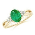 thumbnail image 1 of ANGARA Natural 1.1 ct Emerald Split Shank Engagement Ring with Trio Diamonds in 14K Yellow Gold for Women (Size-8x6mm) | May Birthstone, Anniversary, Jewelry Gift for Women | Natural Emerald Ring, 1 of 9
