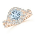 thumbnail image 1 of ANGARA Natural 1.12 ct Aquamarine Crossover Shank Cocktail Ring with Halo in 14K Rose Gold for Women (Size-7mm) | March Birthstone, Anniversary, Jewelry Gift for Women | Natural Aquamarine Ring, 1 of 10