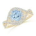 thumbnail image 1 of ANGARA Natural 1.12 ct Aquamarine Crossover Shank Cocktail Ring with Halo in 14K Yellow Gold for Women (Size-7mm) | March Birthstone, Anniversary, Jewelry Gift for Women | Natural Aquamarine Ring, 1 of 10