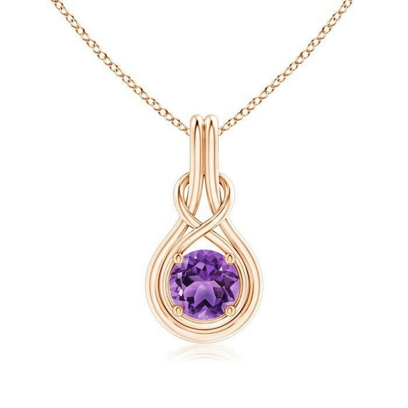 ANGARA Natural Round 1.15 ct Amethyst Solitaire Infinity Knot Pendant in 14K Rose Gold for Women (Size-7mm) | February Birthstone, Anniversary, Jewelry Gift for Women | Natural Amethyst Necklace