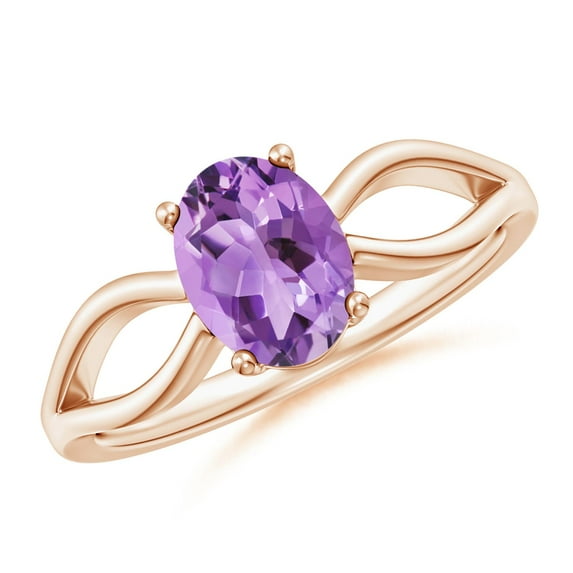 ANGARA Natural Prong-Set Solitaire 1.15 ct Amethyst Split Shank Ring in 14K Rose Gold for Women (Size-8x6mm) | February Birthstone, Anniversary, Jewelry Gift for Women | Natural Amethyst Ring
