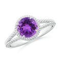 thumbnail image 1 of ANGARA Natural 1.15 ct Amethyst Twist Rope Split Shank Ring in 14K White Gold for Women (Size-7mm) | February Birthstone, Birthday, Anniversary, Jewelry Gift for Women | Natural Amethyst Ring, 1 of 10