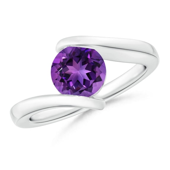 ANGARA Natural Bar-Set Solitaire Round 1.15 ct Amethyst Bypass Ring in 14K White Gold for Women (Size-7mm) | February Birthstone, Birthday, Anniversary, Jewelry Gift for Women | Natural Amethyst Ring