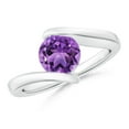 thumbnail image 1 of ANGARA Natural Bar-Set Solitaire Round 1.15 ct Amethyst Bypass Ring in 14K White Gold for Women (Size-7mm) | February Birthstone, Birthday, Anniversary, Jewelry Gift for Women | Natural Amethyst Ring, 1 of 9