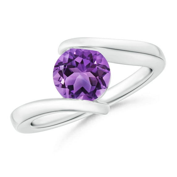 ANGARA Natural Bar-Set Solitaire Round 1.15 ct Amethyst Bypass Ring in 14K White Gold for Women (Size-7mm) | February Birthstone, Birthday, Anniversary, Jewelry Gift for Women | Natural Amethyst Ring