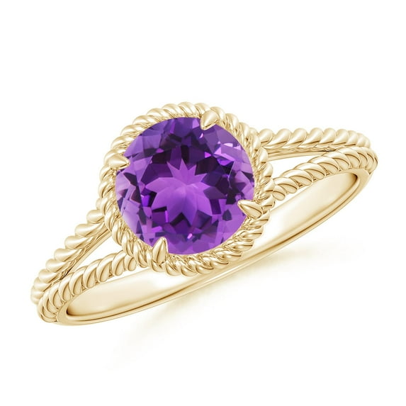 ANGARA Natural 1.15 ct Amethyst Twist Rope Split Shank Ring in 14K Yellow Gold for Women (Size-7mm) | February Birthstone, Birthday, Anniversary, Jewelry Gift for Women | Natural Amethyst Ring
