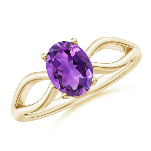 ANGARA Natural Prong-Set Solitaire 1.15 ct Amethyst Split Shank Ring in 14K Yellow Gold for Women (Size-8x6mm) | February Birthstone, Anniversary, Jewelry Gift for Women | Natural Amethyst Ring