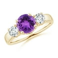 thumbnail image 1 of ANGARA Natural 1.15 ct Amethyst and Diamond Three Stone Engagement Ring in 14K Yellow Gold for Women (Size-7mm) | February Birthstone, Anniversary, Jewelry Gift for Women | Natural Amethyst Ring, 1 of 9