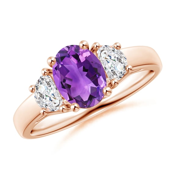 ANGARA Natural 1.15 Ct. Amethyst with Diamond Classic Ring in 14K Rose Gold for Women (Ring Size: 12)