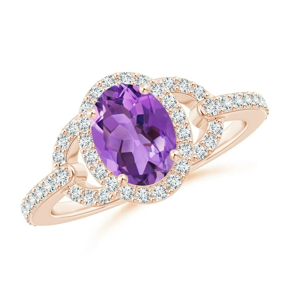 ANGARA Natural 1.15 Ct. Amethyst with Diamond Classic Ring in 14K Rose Gold for Women (Ring Size: 5)