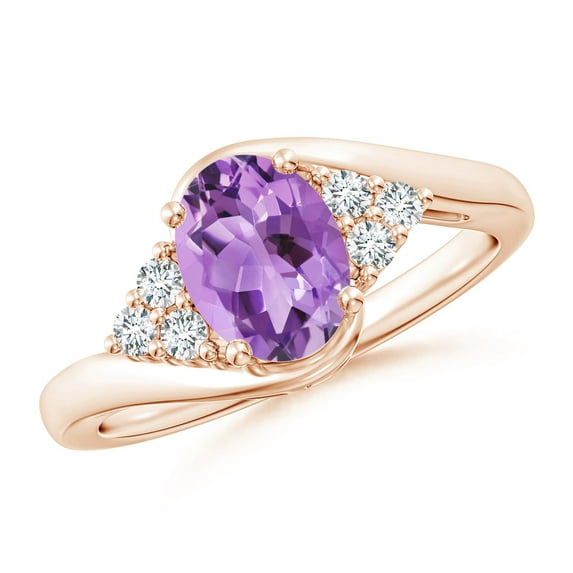 ANGARA Natural Oval 1.15 ct Amethyst Bypass Ring with Trio Diamond Accents in 14K Rose Gold for Women (Size-8x6mm) | February Birthstone, Anniversary, Jewelry Gift for Women | Natural Amethyst Ring