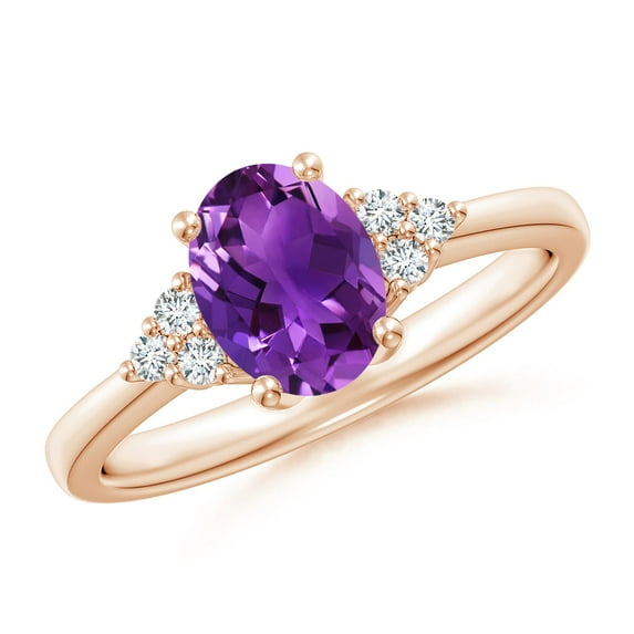 ANGARA Natural Solitaire 1.15 ct Amethyst Ring with Trio Diamond Accents in 14K Rose Gold for Women (Size-8x6mm) | February Birthstone, Anniversary, Jewelry Gift for Women | Natural Amethyst Ring