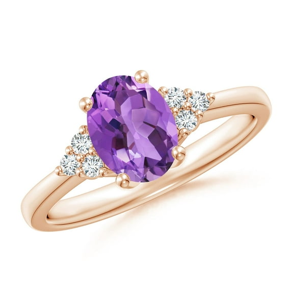 ANGARA Natural Solitaire 1.15 ct Amethyst Ring with Trio Diamond Accents in 14K Rose Gold for Women (Size-8x6mm) | February Birthstone, Anniversary, Jewelry Gift for Women | Natural Amethyst Ring