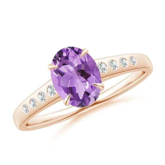 ANGARA Natural 1.15 Ct. Amethyst with Diamond Classic Ring in 14K Rose Gold for Women (Ring Size: 8)