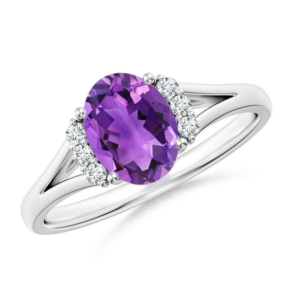ANGARA Natural 1.15 Ct. Amethyst with Diamond Classic Ring in 14K White Gold for Women (Ring Size: 11.5)