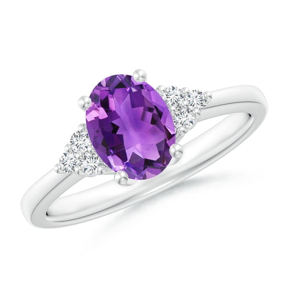 ANGARA Natural Solitaire 1.15 ct Amethyst Ring with Trio Diamond Accents in 14K White Gold for Women (Size-8x6mm) | February Birthstone, Anniversary, Jewelry Gift for Women | Natural Amethyst Ring