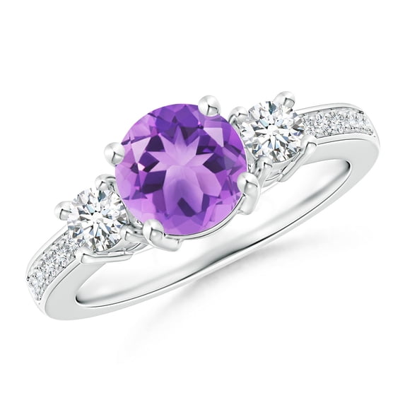 ANGARA Natural 1.15 Ct. Amethyst with Diamond Classic Ring in 14K White Gold for Women (Ring Size: 3.5)
