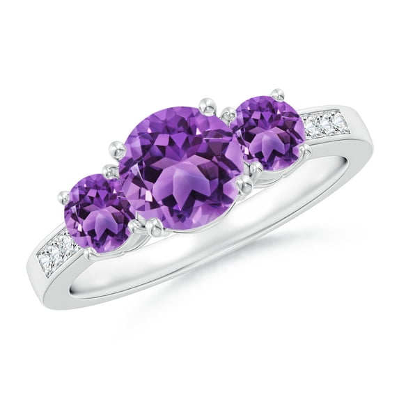 ANGARA Natural 1.15 Ct. Amethyst with Diamond Classic Ring in 14K White Gold for Women (Ring Size: 3.5)