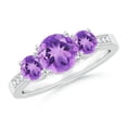 thumbnail image 1 of ANGARA Natural Three Stone Round 1.15 ct Amethyst Ring with Diamond Accents in 14K White Gold for Women (Size-7mm) | February Birthstone, Anniversary, Jewelry Gift for Women | Natural Amethyst Ring, 1 of 9