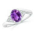 thumbnail image 1 of ANGARA Natural Oval 1.15 ct Amethyst Bypass Ring with Trio Diamond Accents in 14K White Gold for Women (Size-8x6mm) | February Birthstone, Anniversary, Jewelry Gift for Women | Natural Amethyst Ring, 1 of 9