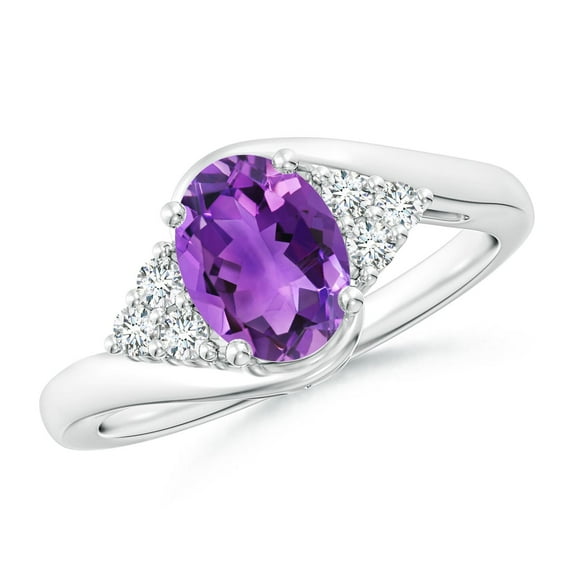 ANGARA Natural Oval 1.15 ct Amethyst Bypass Ring with Trio Diamond Accents in 14K White Gold for Women (Size-8x6mm) | February Birthstone, Anniversary, Jewelry Gift for Women | Natural Amethyst Ring