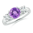 thumbnail image 1 of ANGARA Natural Classic Round 1.15 ct Amethyst and Diamond Three Stone Ring in 14K White Gold for Women (Size-7mm) | February Birthstone, Anniversary, Jewelry Gift for Women | Natural Amethyst Ring, 1 of 9