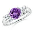 thumbnail image 1 of ANGARA Natural Classic Round 1.15 ct Amethyst and Diamond Three Stone Ring in 14K White Gold for Women (Size-7mm) | February Birthstone, Anniversary, Jewelry Gift for Women | Natural Amethyst Ring, 1 of 8