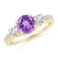 thumbnail image 1 of ANGARA Natural Classic Three Stone 1.15 ct Amethyst and Diamond Ring in 14K Yellow Gold for Women (Size-7mm) | February Birthstone, Anniversary, Jewelry Gift for Women | Natural Amethyst Ring, 1 of 8