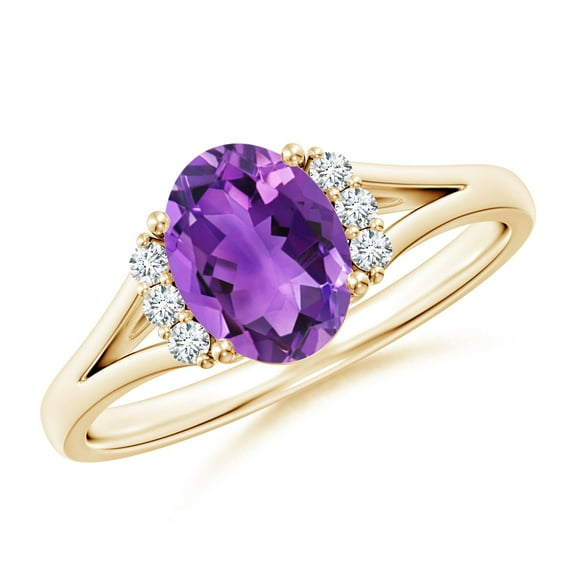 ANGARA Natural 1.15 Ct. Amethyst with Diamond Classic Ring in 14K Yellow Gold for Women (Ring Size: 3)