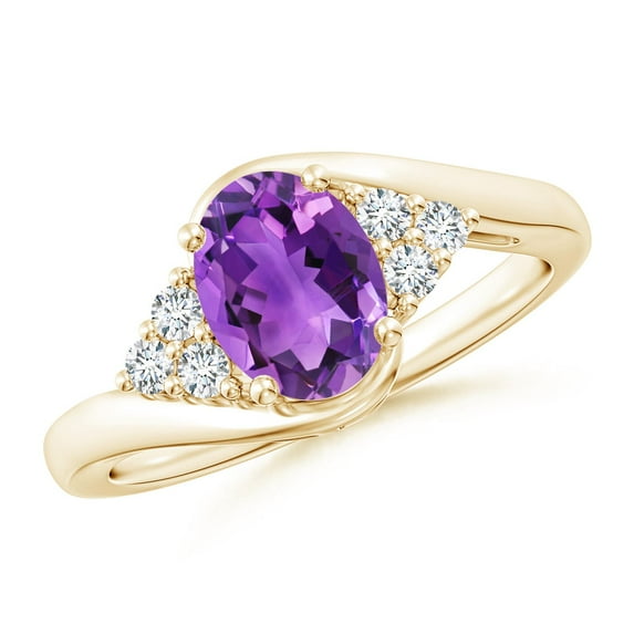 ANGARA Natural Oval 1.15 ct Amethyst Bypass Ring with Trio Diamond Accents in 14K Yellow Gold for Women (Size-8x6mm) | February Birthstone, Anniversary, Jewelry Gift for Women | Natural Amethyst Ring