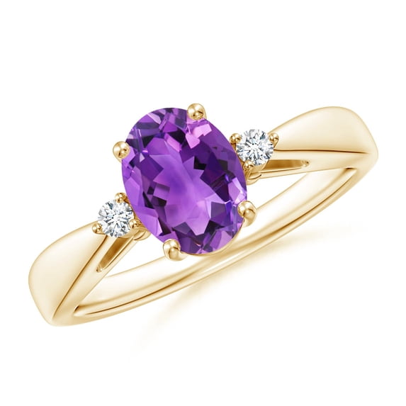 ANGARA Natural Tapered Shank 1.15 ct Amethyst Ring with Diamond Accents in 14K Yellow Gold for Women (Size-8x6mm) | February Birthstone, Anniversary, Jewelry Gift for Women | Natural Amethyst Ring