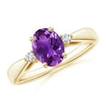thumbnail image 1 of ANGARA Natural Tapered Shank 1.15 ct Amethyst Ring with Diamond Accents in 14K Yellow Gold for Women (Size-8x6mm) | February Birthstone, Anniversary, Jewelry Gift for Women | Natural Amethyst Ring, 1 of 8