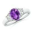 thumbnail image 1 of ANGARA Natural Three Stone 1.15 ct Amethyst and Half Moon Diamond Ring in 925 Sterling Silver for Women (Size-8x6mm) | February Birthstone, Anniversary, Jewelry Gift for Women | Natural Amethyst Ring, 1 of 9