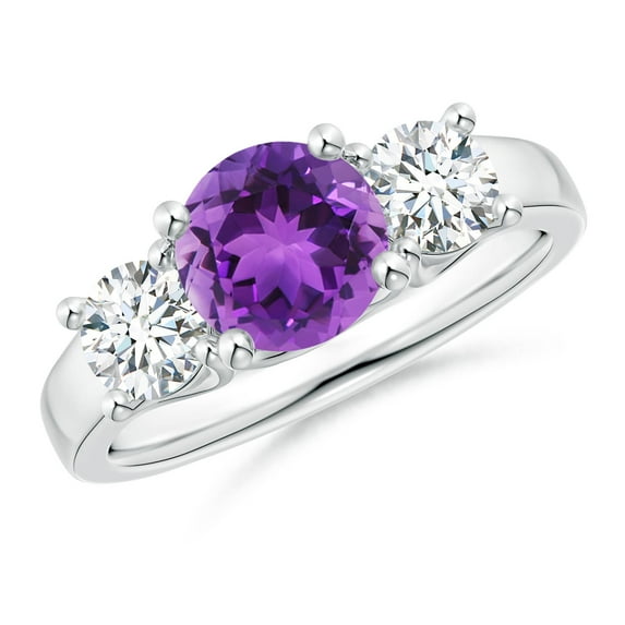 ANGARA Natural Round 1.15 ct Amethyst and Diamond Three Stone Ring in 925 Sterling Silver for Women (Size-7mm) | February Birthstone, Anniversary, Jewelry Gift for Women | Natural Amethyst Ring