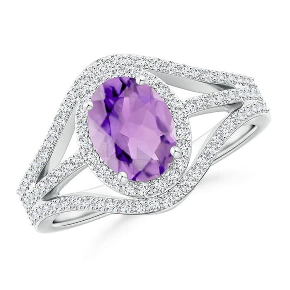 ANGARA Natural Triple Shank Oval 1.15 ct Amethyst and Diamond Halo Ring in 14K White Gold for Women (Size-8x6mm) | February Birthstone, Anniversary, Jewelry Gift for Women | Natural Amethyst Ring
