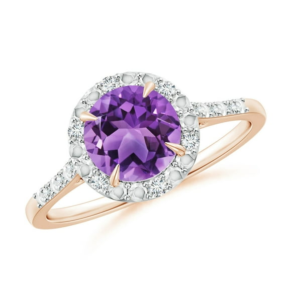 ANGARA Natural 1.15 Ct. Amethyst with Diamond Halo Engagement Ring in 14K Rose Gold for Women (Ring Size: 5.5)