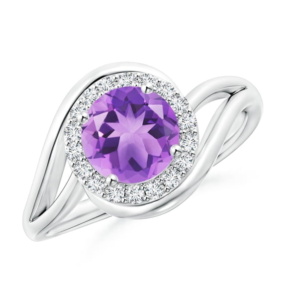 ANGARA Natural 1.15 ct Amethyst Bypass Engagement Ring with Diamond Halo in 14K White Gold for Women (Size-7mm) | February Birthstone, Anniversary, Jewelry Gift for Women | Natural Amethyst Ring
