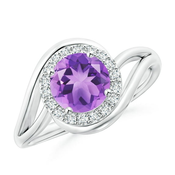 ANGARA Natural 1.15 ct Amethyst Bypass Engagement Ring with Diamond Halo in 14K White Gold for Women (Size-7mm) | February Birthstone, Anniversary, Jewelry Gift for Women | Natural Amethyst Ring